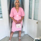 Aubree Pleated Chiffon & Lace Dress Pink
