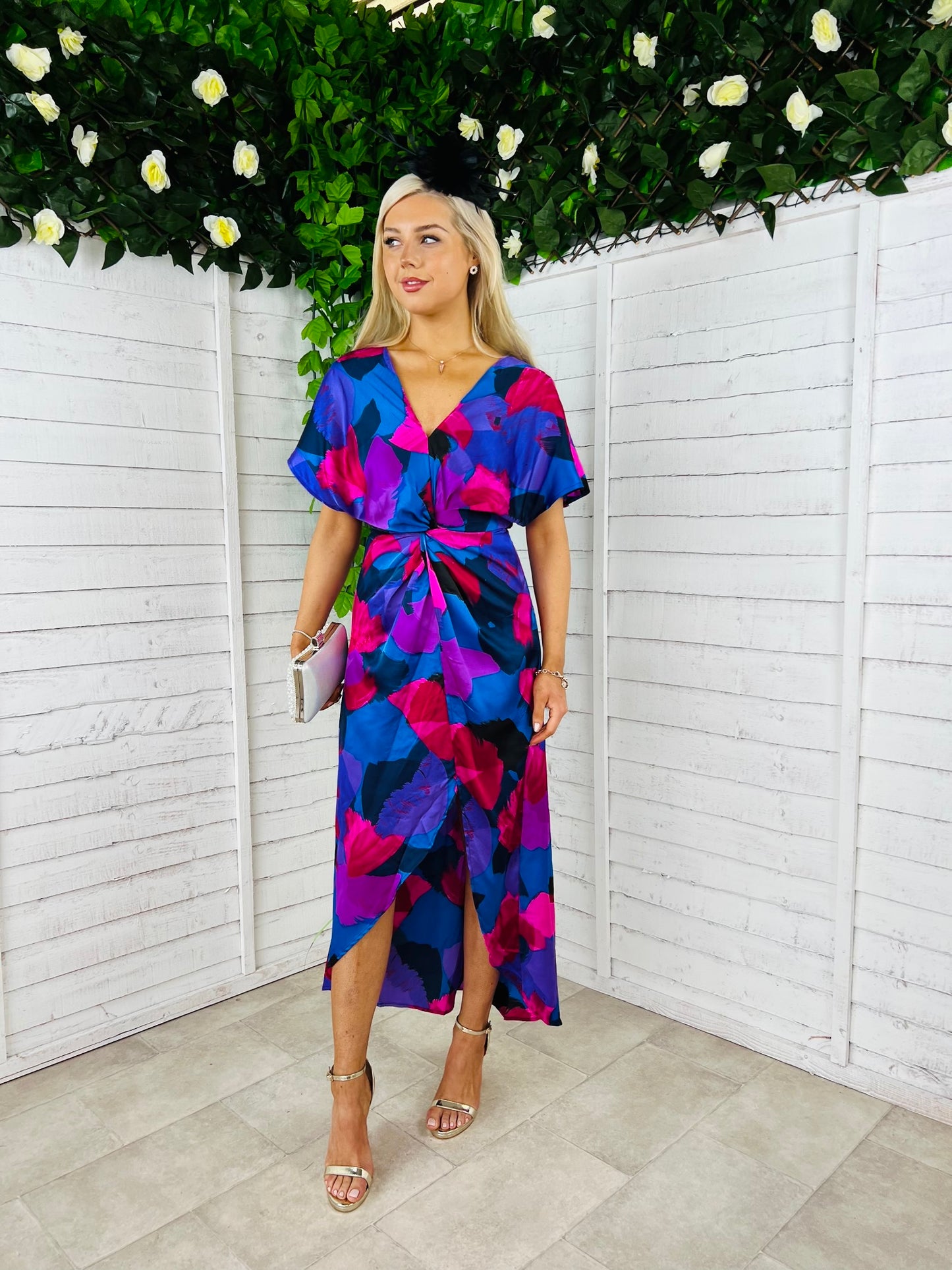 Blair Purple & Cobalt Abstract Knot Detail Wrap Maxi Dress