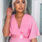 Aubree Pleated Chiffon & Lace Dress Pink