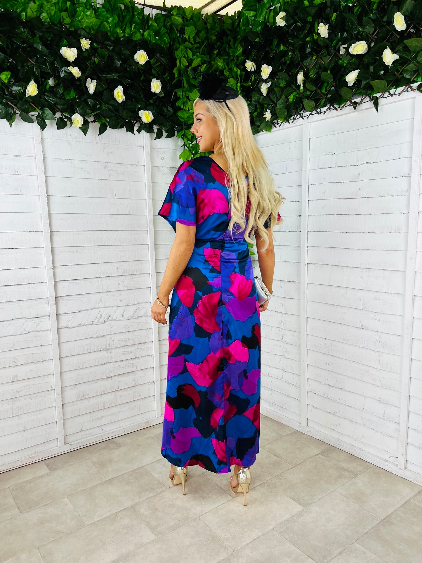 Blair Purple & Cobalt Abstract Knot Detail Wrap Maxi Dress