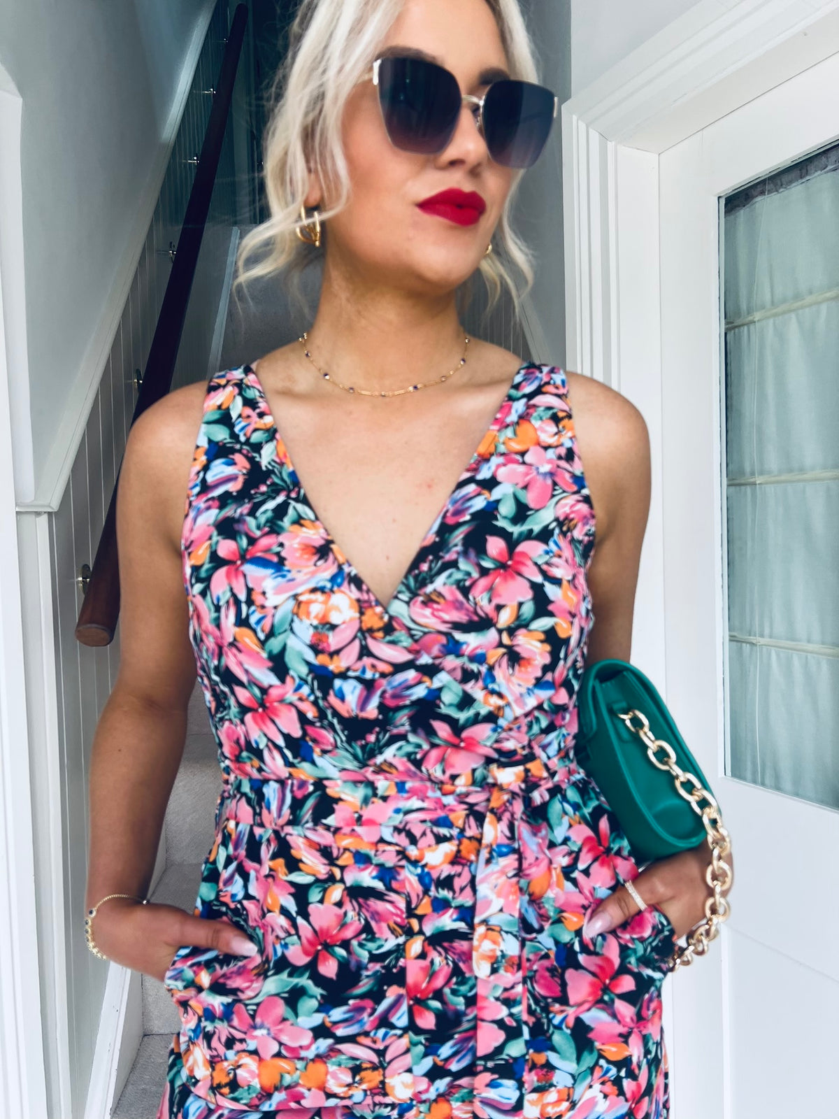 Florence Wrap Neck Jumpsuit Pink/Orange Floral
