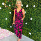 Emani Black & Pink Floral Wrap Neck Jumpsuit