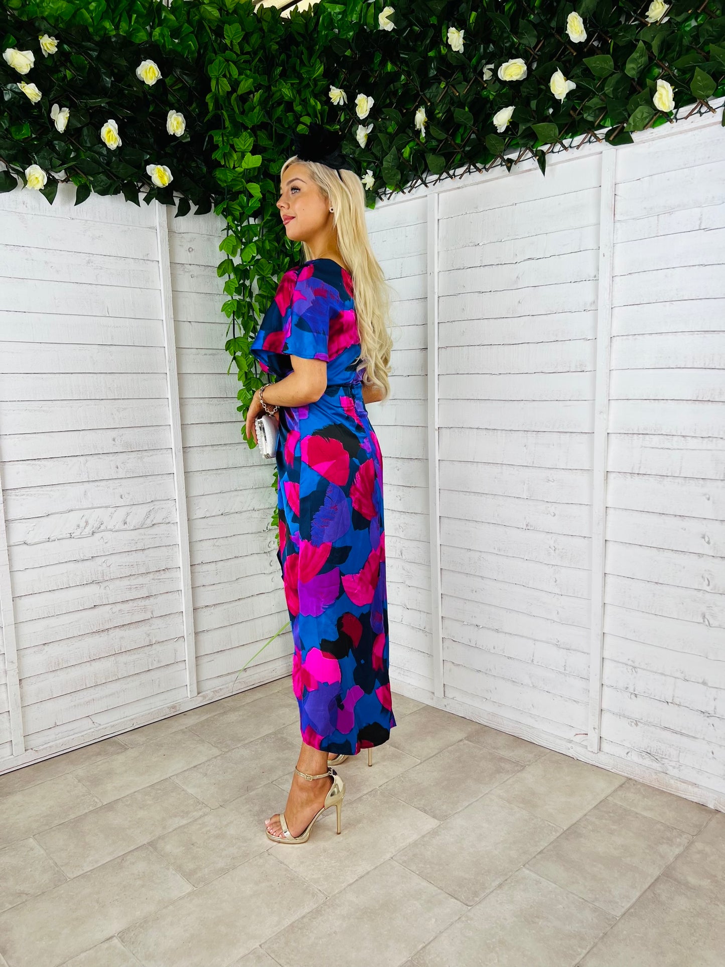 Blair Purple & Cobalt Abstract Knot Detail Wrap Maxi Dress