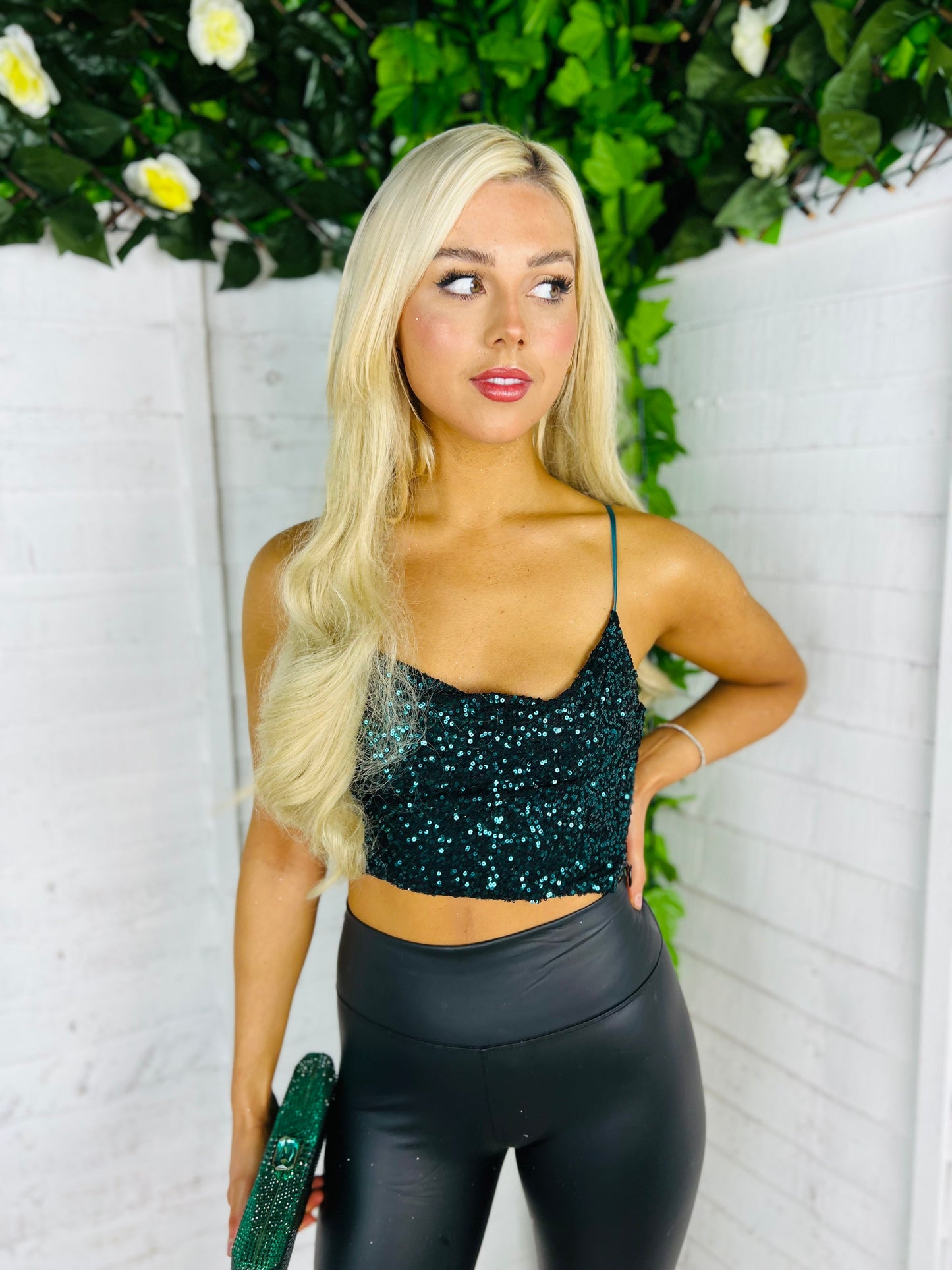 Ramona Sequin Top Forest Green