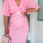 Aubree Pleated Chiffon & Lace Dress Pink