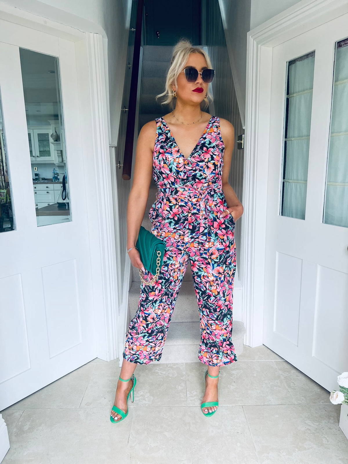 Florence Wrap Neck Jumpsuit Pink/Orange Floral