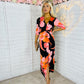 Audrey Orange & Pink Floral Twist Detail Midi Dress