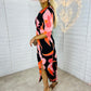 Audrey Orange & Pink Floral Twist Detail Midi Dress