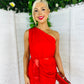 Bella Ruched Detail One Shoulder Dress Red