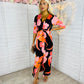 Audrey Orange & Pink Floral Twist Detail Midi Dress