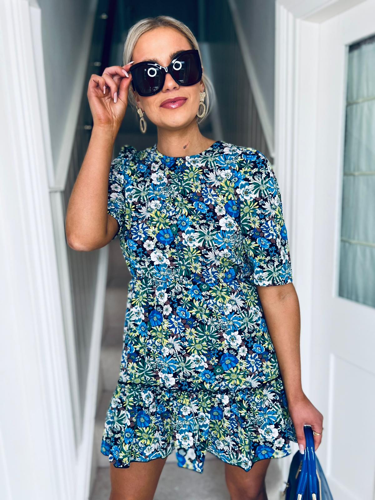 Esther Smock Dress Green/Blue Floral