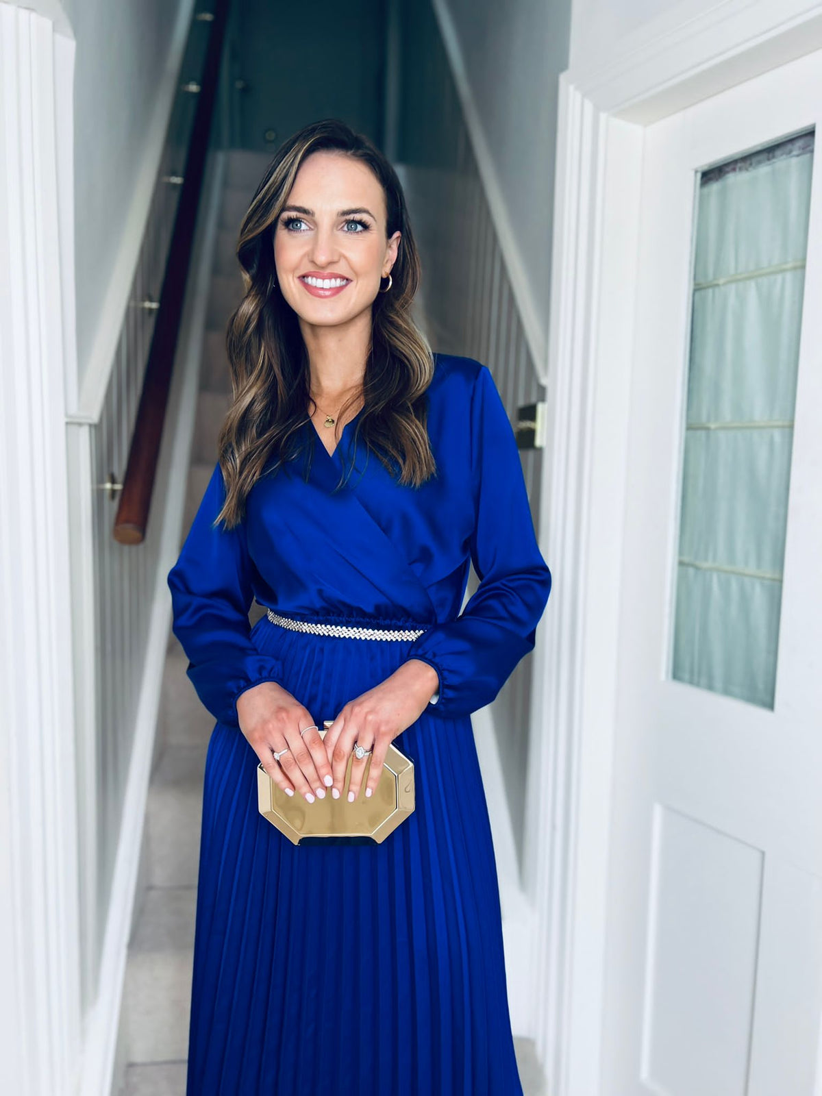 Isabel Pleated Satin Dress Deep Blue