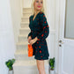 Tinsley Wrap Neck Skater Dress Emerald/Orange Leopard