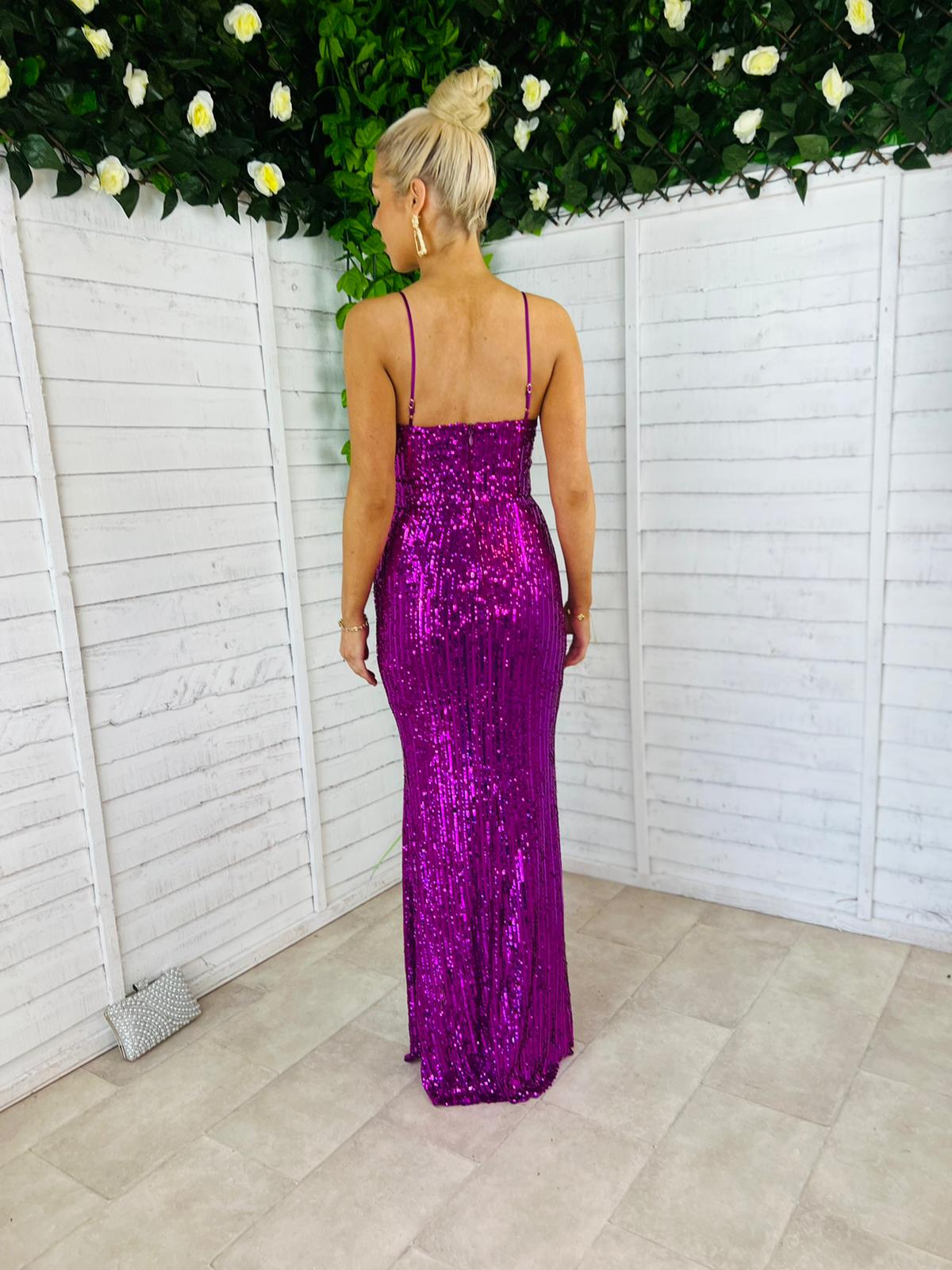 Rosette Sequin Maxi Dress Violet