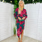 Elsa Long Sleeve Wrap Asymmetric Dress  Green & Pink Floral