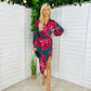 Elsa Long Sleeve Wrap Asymmetric Dress  Green & Pink Floral
