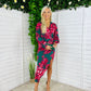 Elsa Long Sleeve Wrap Asymmetric Dress  Green & Pink Floral