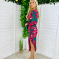 Elsa Long Sleeve Wrap Asymmetric Dress  Green & Pink Floral