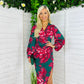 Elsa Long Sleeve Wrap Asymmetric Dress  Green & Pink Floral