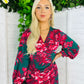 Elsa Long Sleeve Wrap Asymmetric Dress  Green & Pink Floral