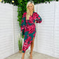 Elsa Long Sleeve Wrap Asymmetric Dress  Green & Pink Floral
