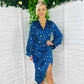 Elsa Long Sleeve Wrap Asymmetric Dress Leopard Blue