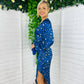 Elsa Long Sleeve Wrap Asymmetric Dress Leopard Blue