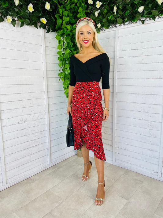Heidi Bardot Midi Dress Red
