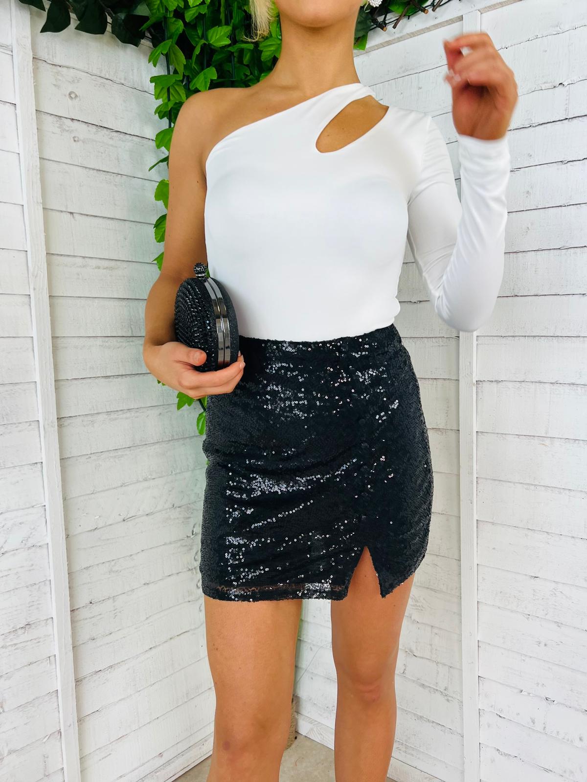 Faye Sequin Mini Skirt Black