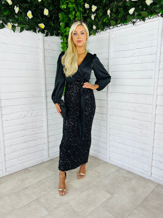Alva Sequin Maxi Dress Black