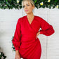 Elsa Long Sleeve Wrap Asymmetric Dress Red