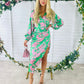 Elsa Long Sleeve Asymmetric Dress Floral Pink / Green