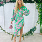 Elsa Long Sleeve Asymmetric Dress Floral Pink / Green