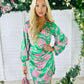 Elsa Long Sleeve Asymmetric Dress Floral Pink / Green