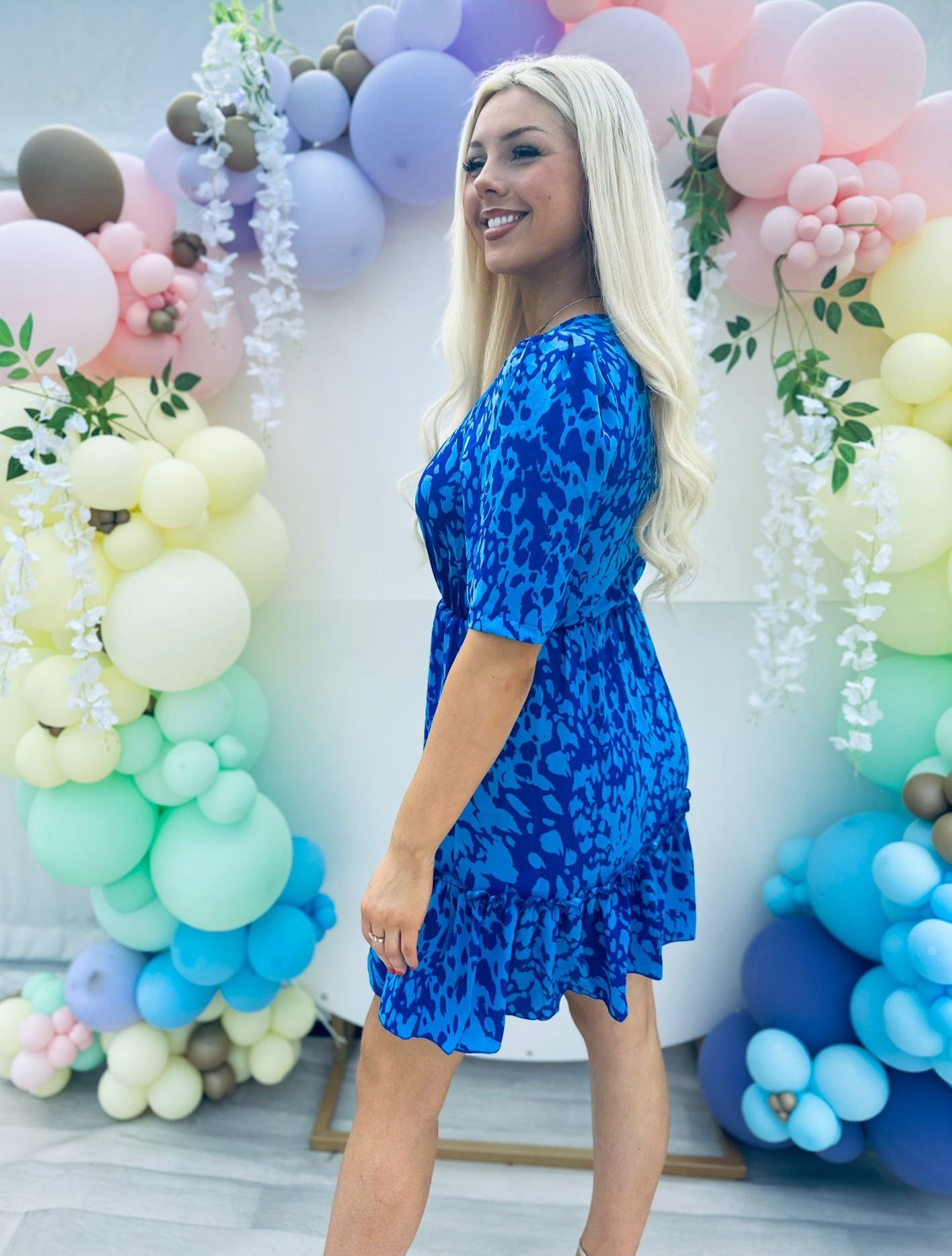 Esther Smock Mini Dress Splash Cobalt
